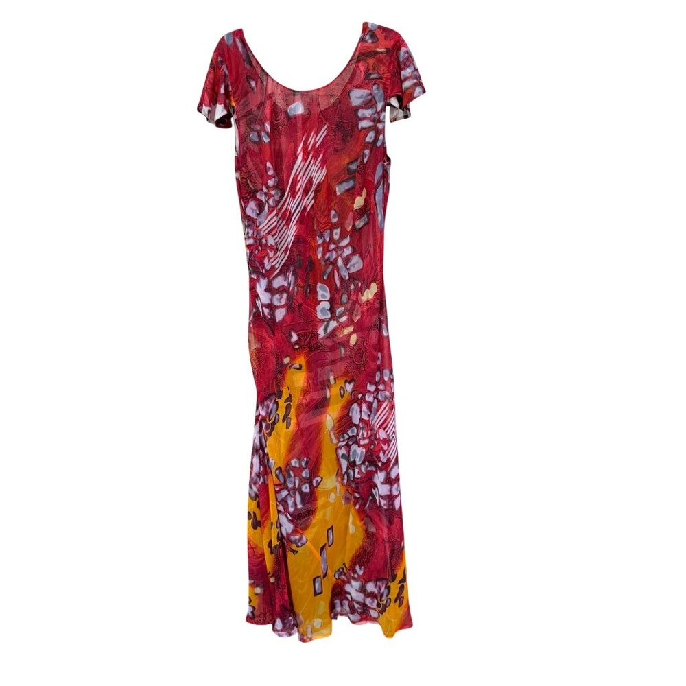 Kenzie Reversible Maxi Dress 18W Scoop Neck Floral Boho Hippie Tropical Red - Picture 2 of 11